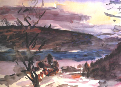 Landschaftsmalerei, Aquarellbild von Lovis Corinth,Walchensee