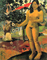 Gauguin:  stehender weiblicher Akt vor exotischer Kulisse
