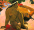 Gauguin:, Tahiti, zwei Frauen, eine im Hintergrung liegend, ein sitzender Akt im Vordergrund